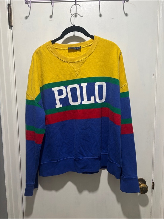Polo Ralph Lauren Tops - POLO RALPH LAUREN Colorblock stripe polo logo crewneck sweatshirt cotton size XL